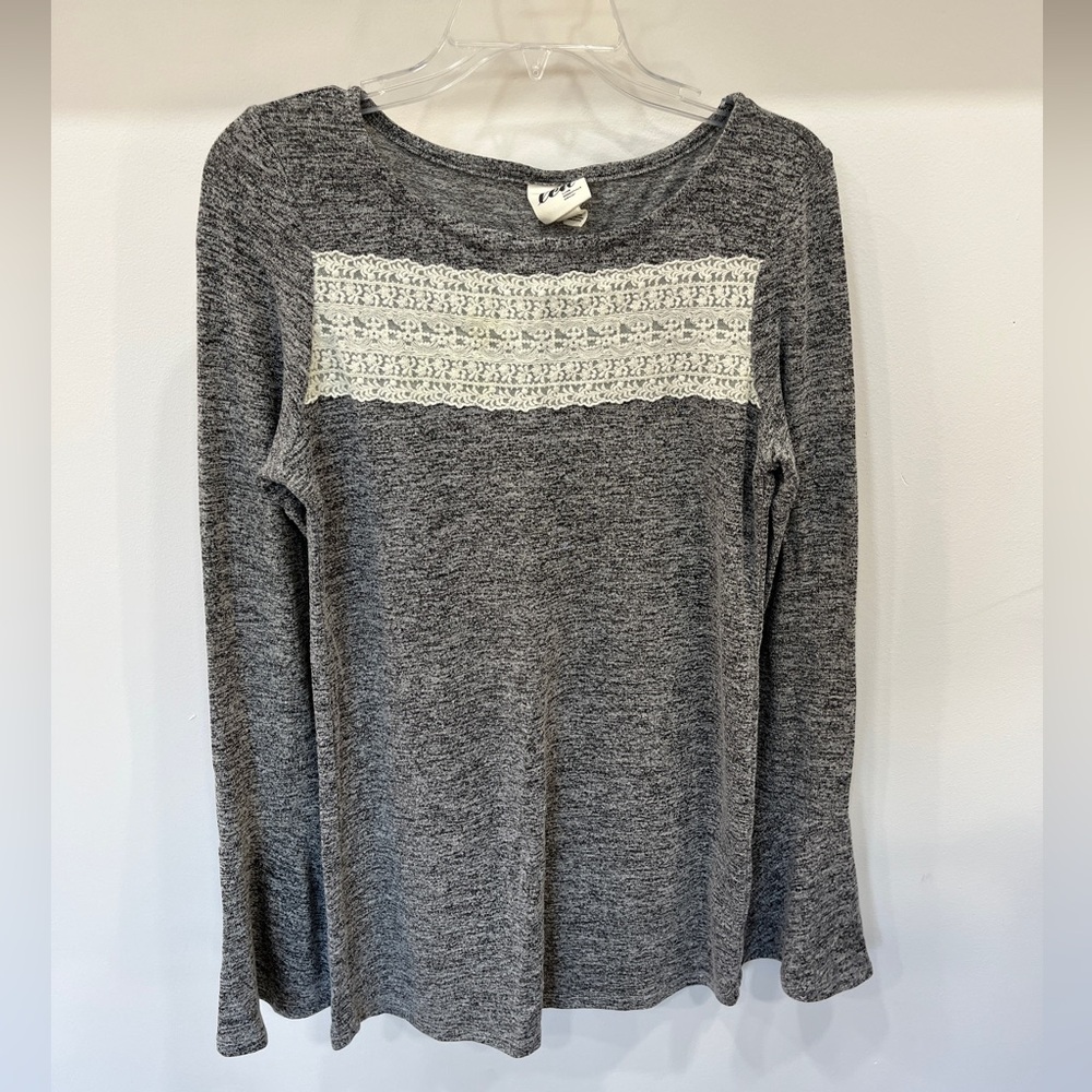 Gray Women's Top with Lace